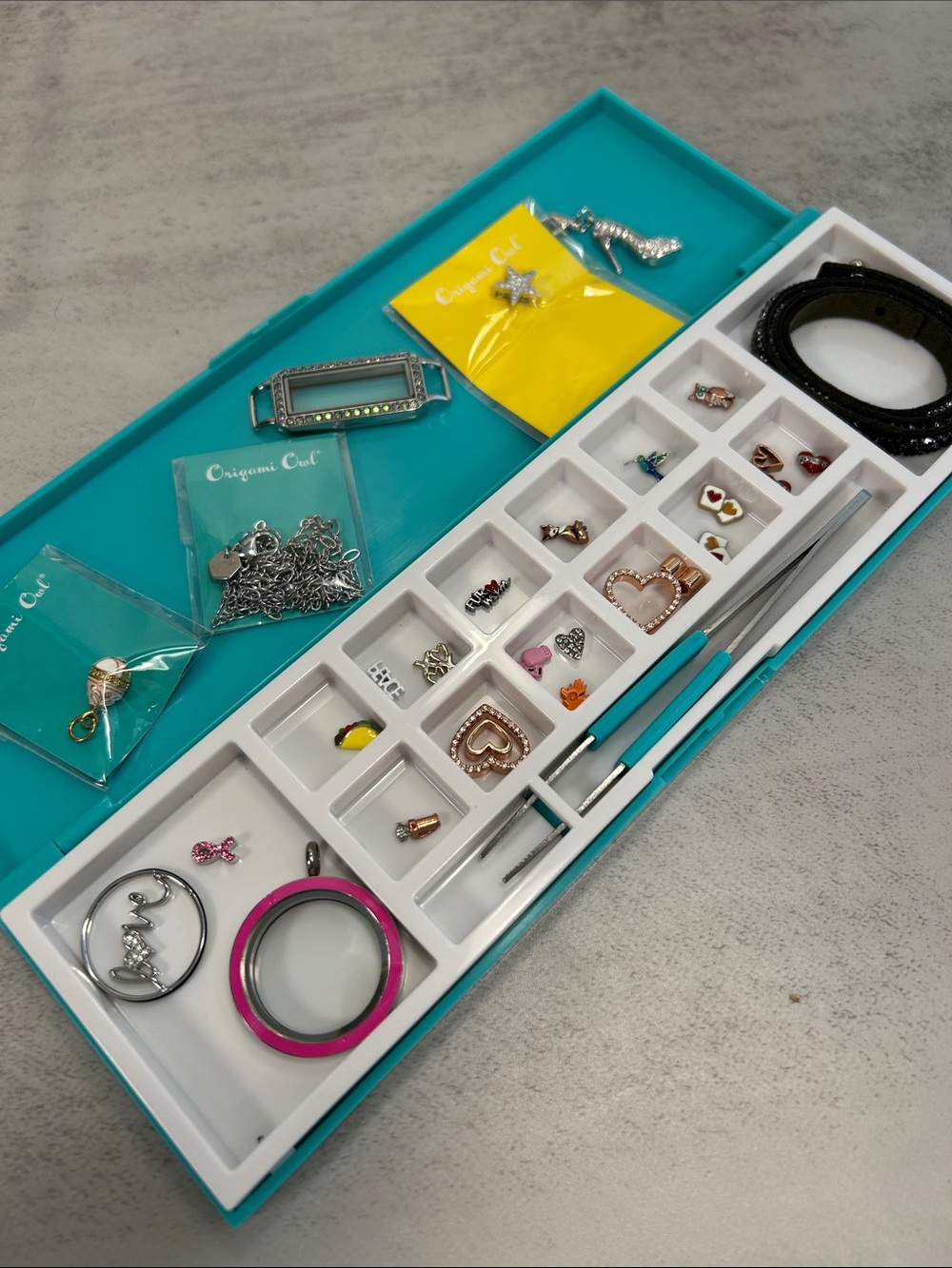 Bundle of Origami Owl Girly Charms & Jewelry Storage Tray
